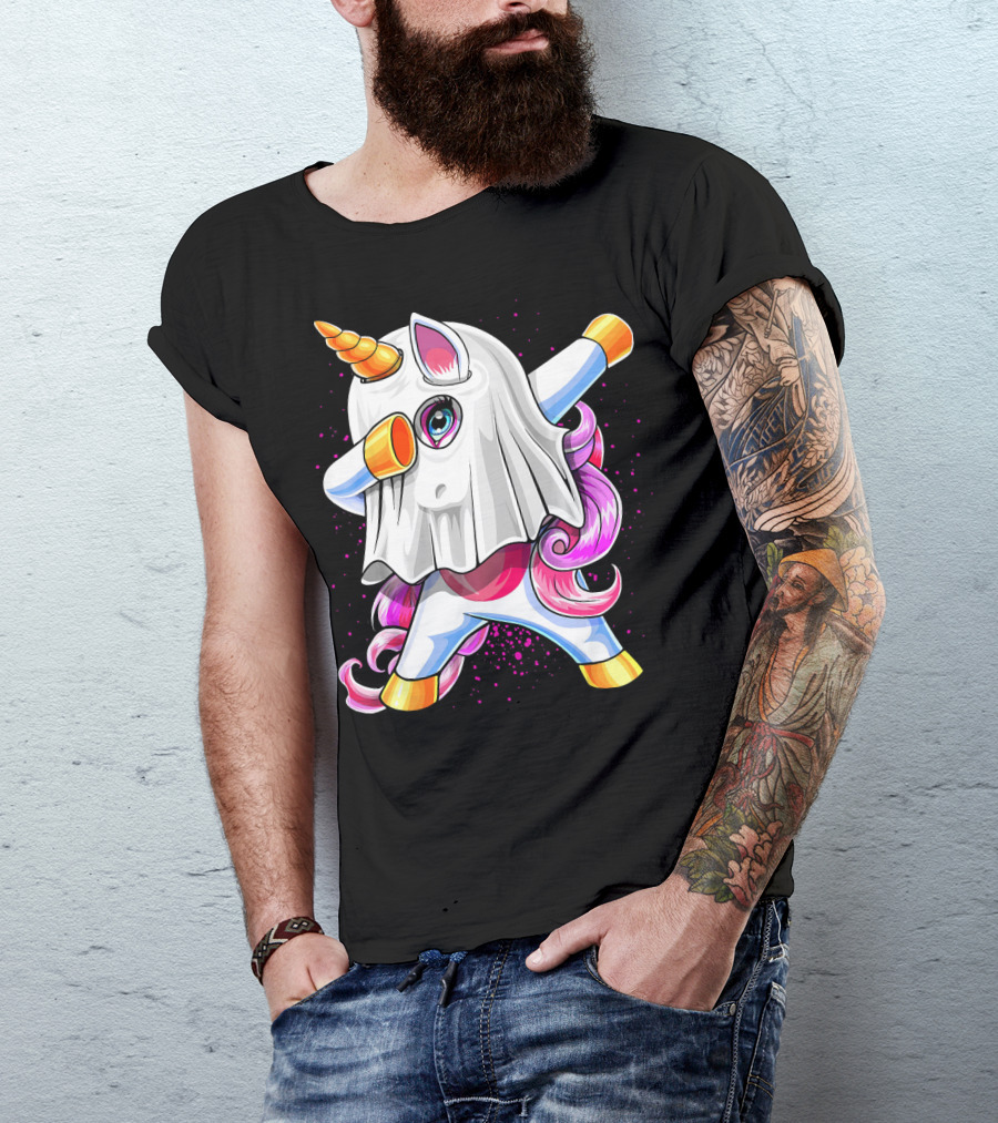 Dabbing Unicorn In Halloween Ghost Costume T-Shirt