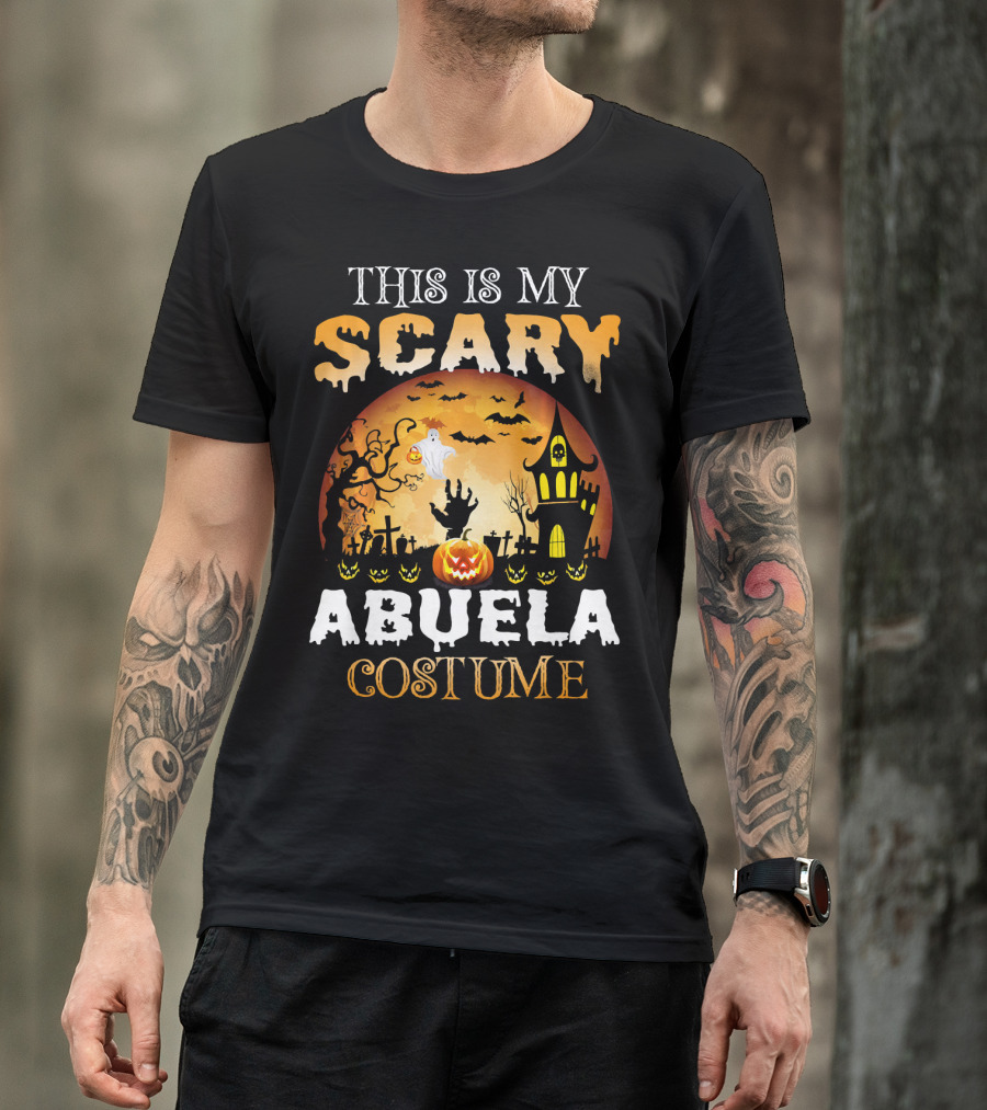 This Is My Scary Abuela Costume Halloween Haunted House Graveyard Moon Ghost Pumpkin T-Shirt