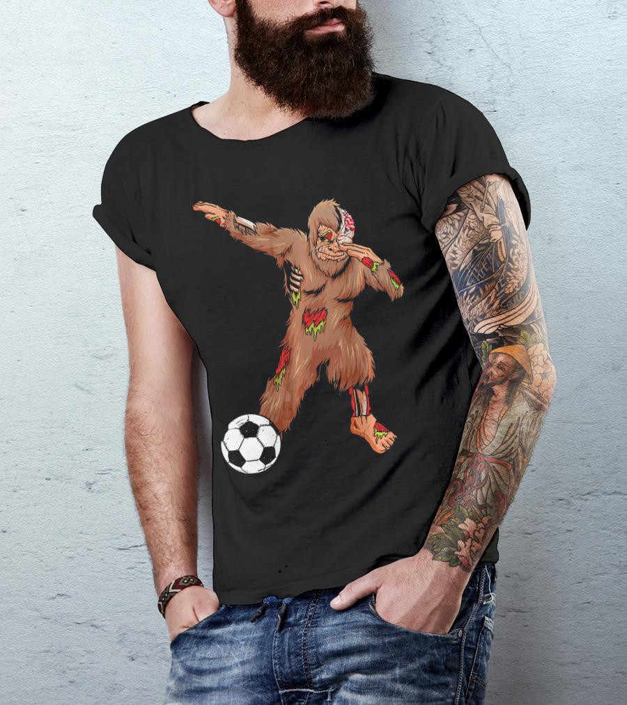 Dabbing Zombie Bigfoot Halloween Soccer Player T-Shirt