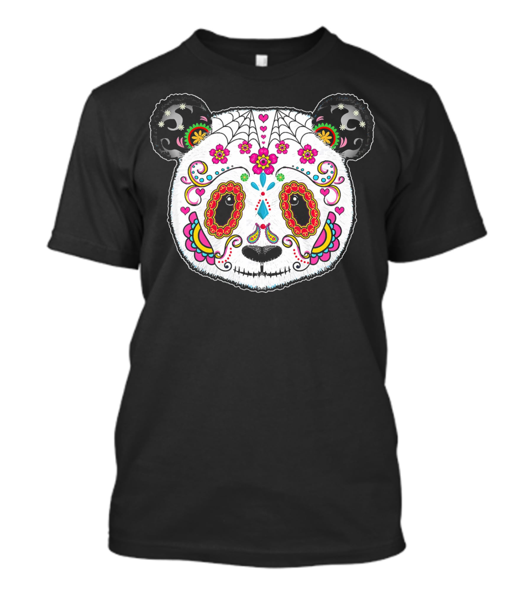 Sugar Skull Panda Day Of The Dead Colorful Floral Skulls T-Shirt