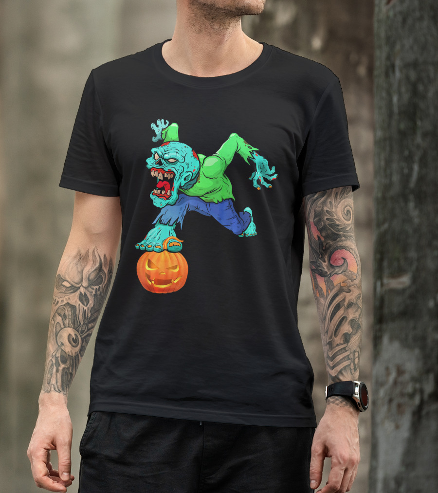 Zombie Leaping Over Grinning Pumpkin T-Shirt