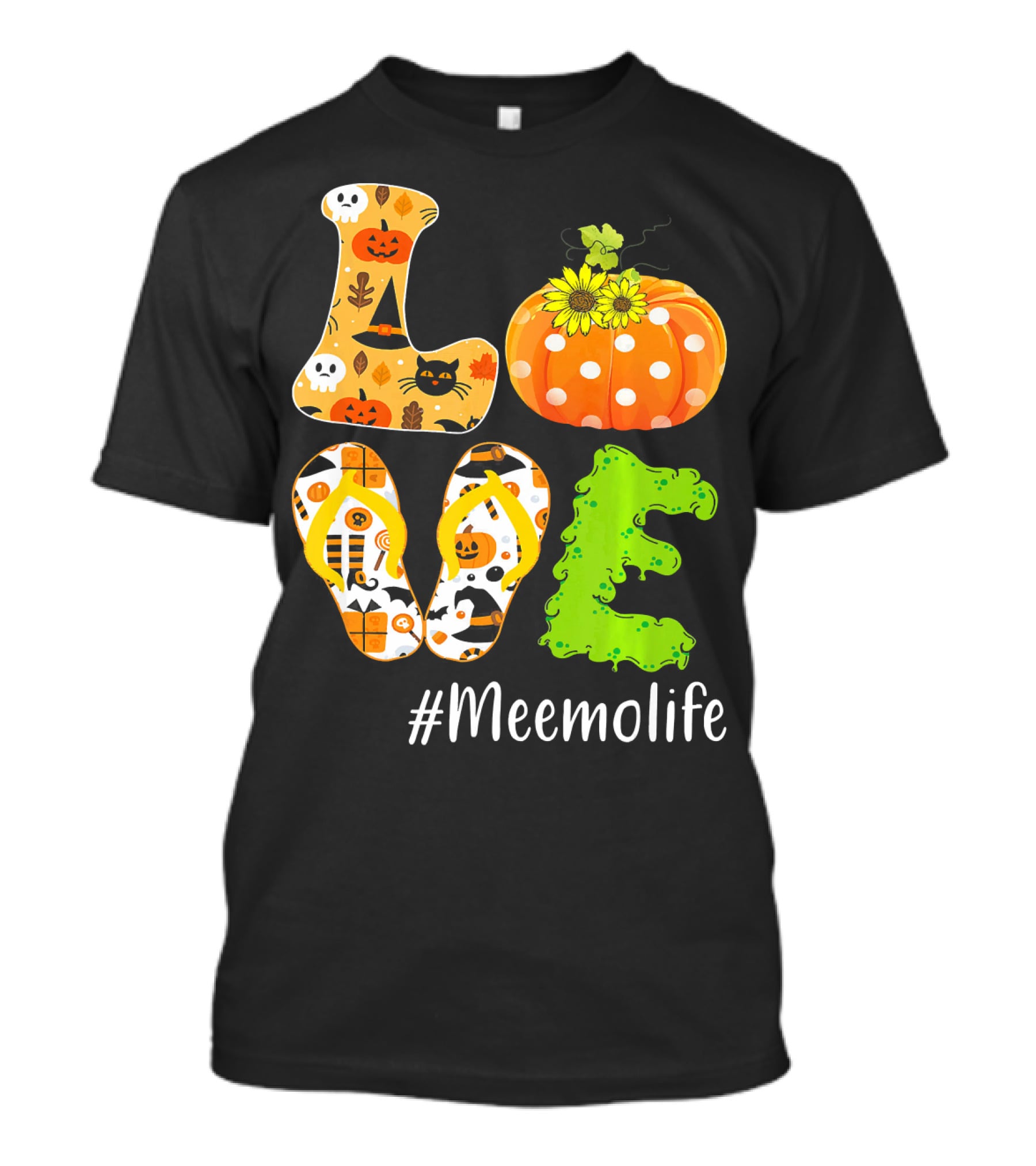Love Meemolife Pumpkin Flip Flops Halloween T-Shirt