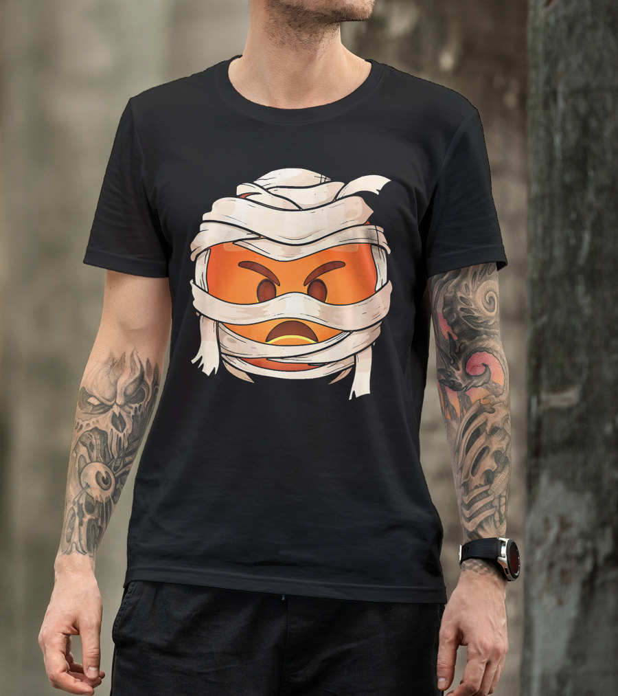 Pouting Face Mummy Emoji Halloween Wrapped In Bandages T-Shirt