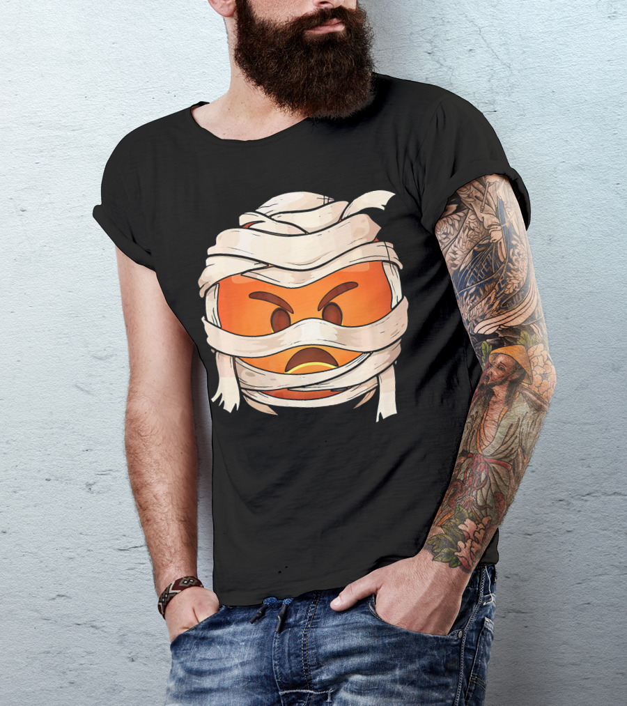 Pouting Face Mummy Emoji Halloween Wrapped In Bandages T-Shirt