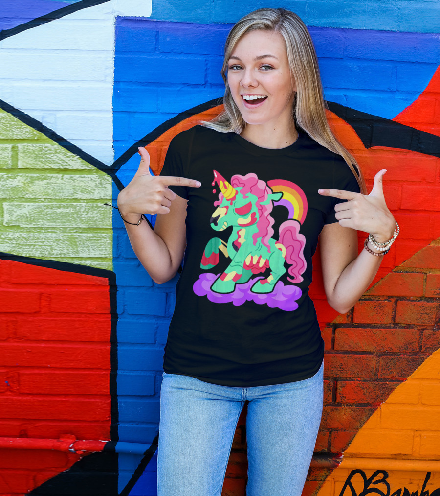 Zombie Unicorn With Rainbow Mane And Tail T-Shirt