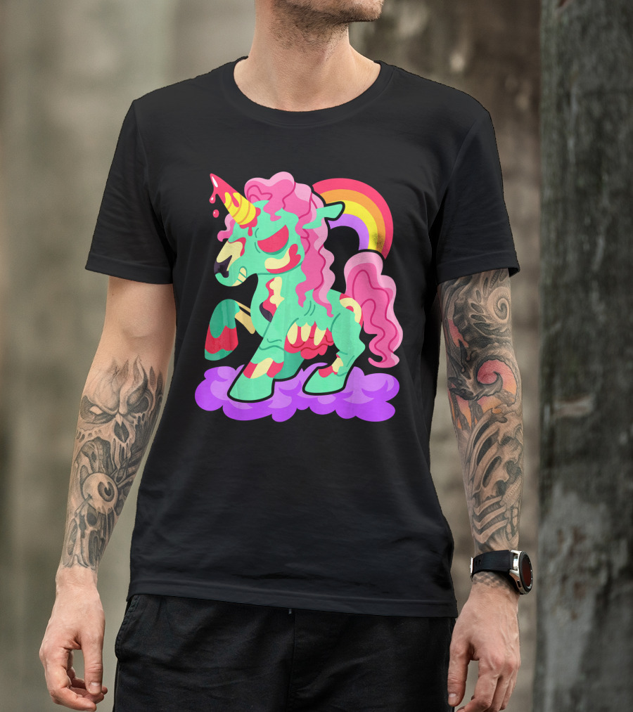 Zombie Unicorn With Rainbow Mane And Tail T-Shirt