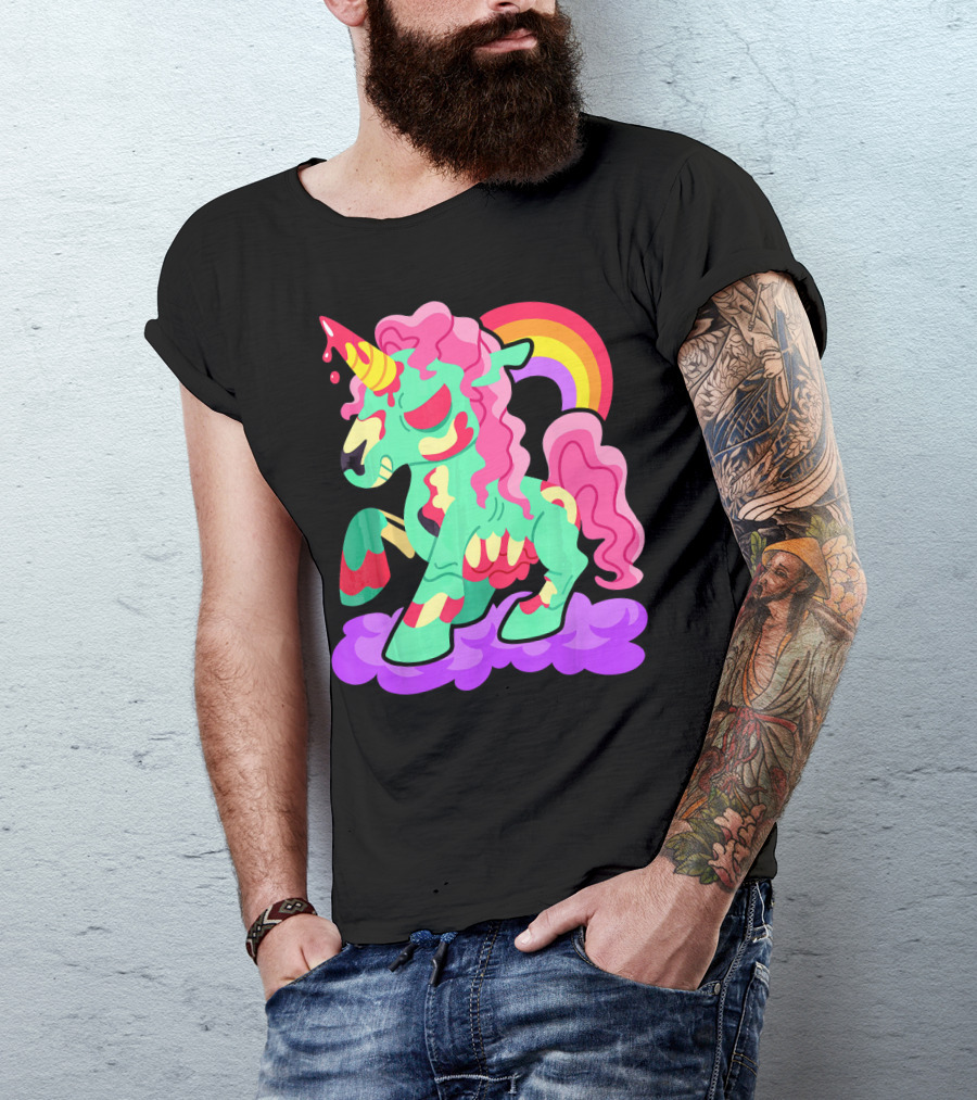 Zombie Unicorn With Rainbow Mane And Tail T-Shirt