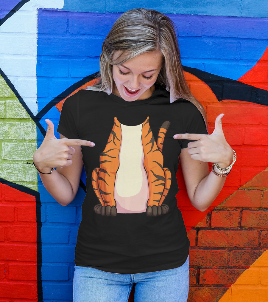 Tiger Costume For Halloween Tiger Stripes Tail T-Shirt