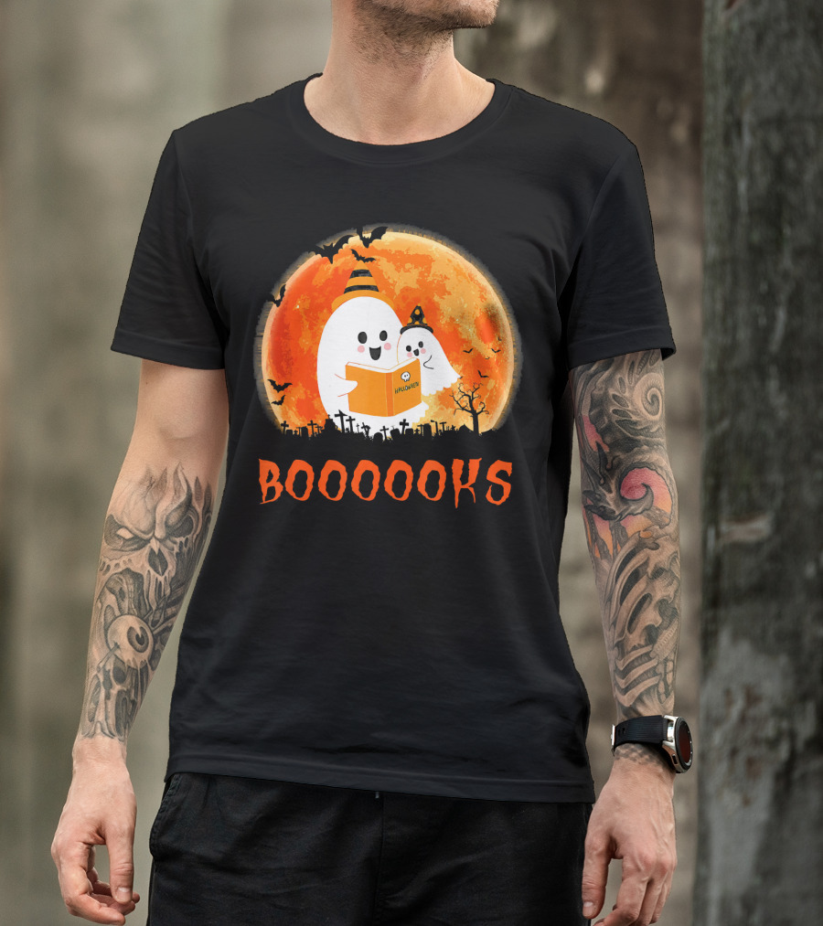 Halloween Ghosts Reading Booooooks With Funny Teacher T-Shirt