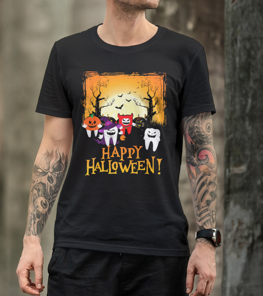 Happy Halloween Funny Teeth And Pumpkins T-Shirt