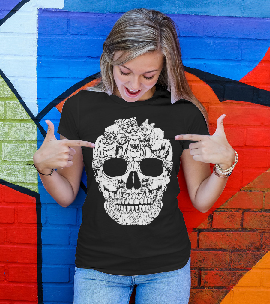 English Bulldog Dog Skull Halloween T-Shirt