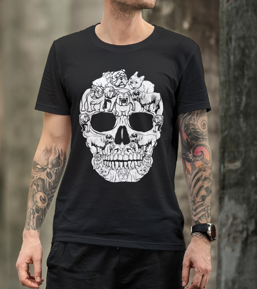 English Bulldog Dog Skull Halloween T-Shirt