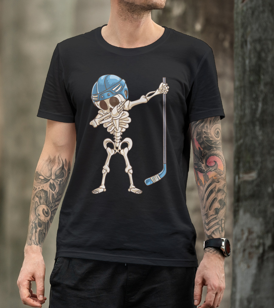 Dabbing Skeleton With Hockey Stick And Helmet T-Shirt