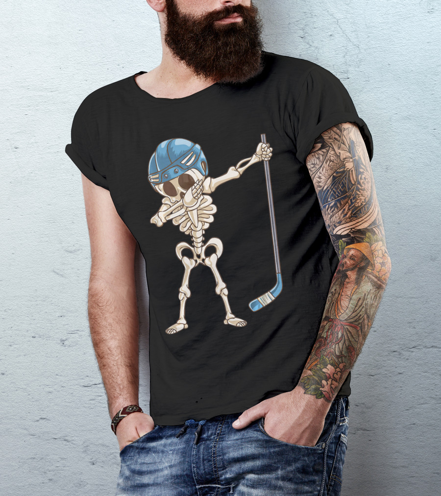 Dabbing Skeleton With Hockey Stick And Helmet T-Shirt