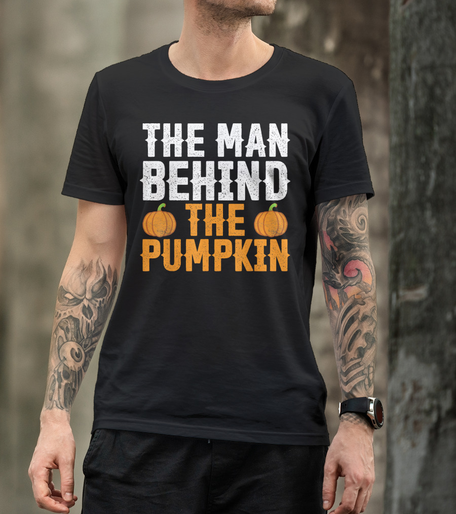 The Man Behind The Pumpkin Men's Funny Halloween Pregnancy Announcement T-Shirt