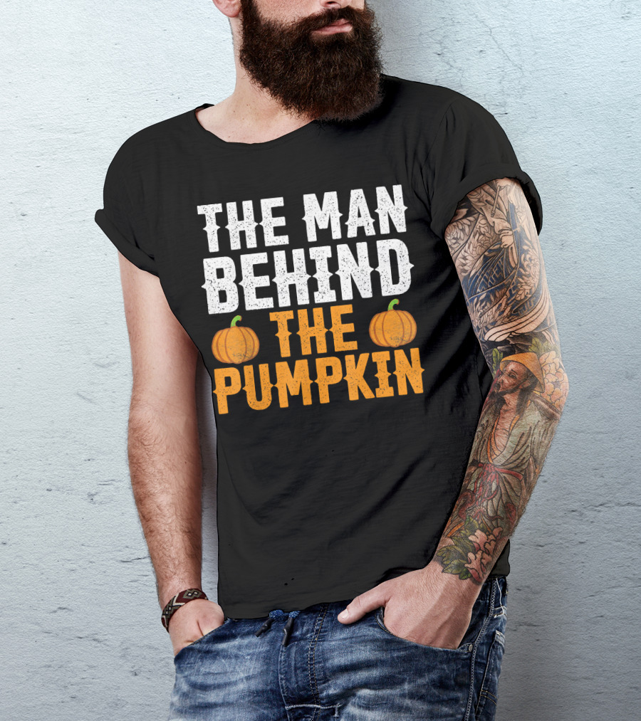 The Man Behind The Pumpkin Men's Funny Halloween Pregnancy Announcement T-Shirt