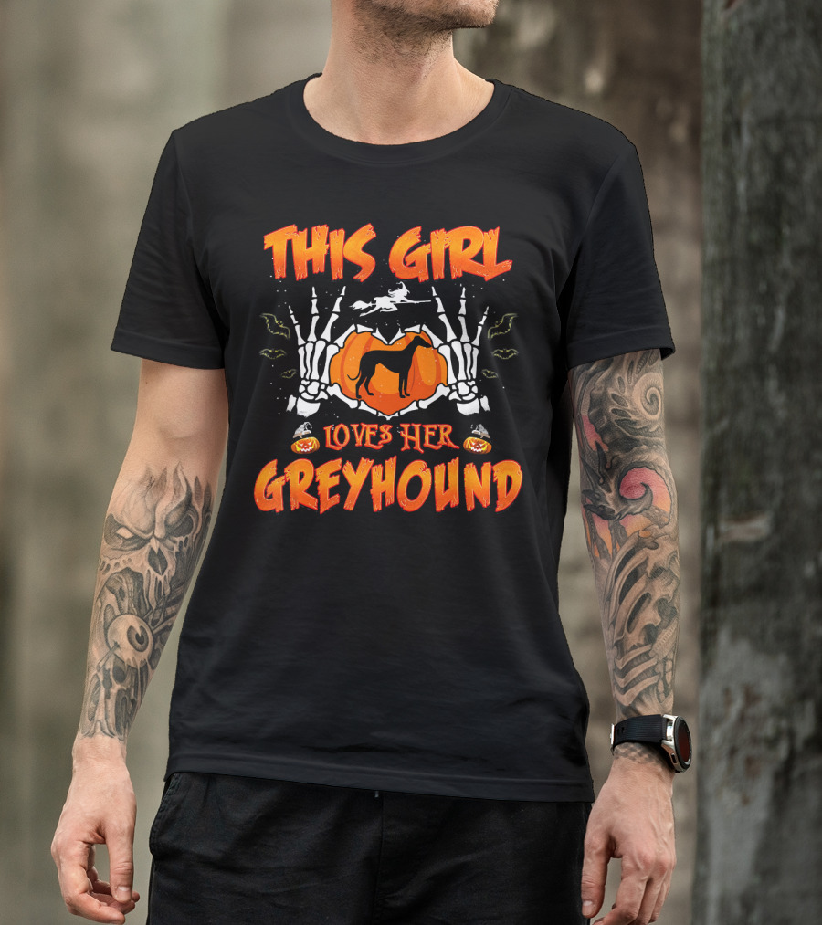 This Girl Loves Her Greyhound Skeleton Halloween Pumpkin T-Shirt