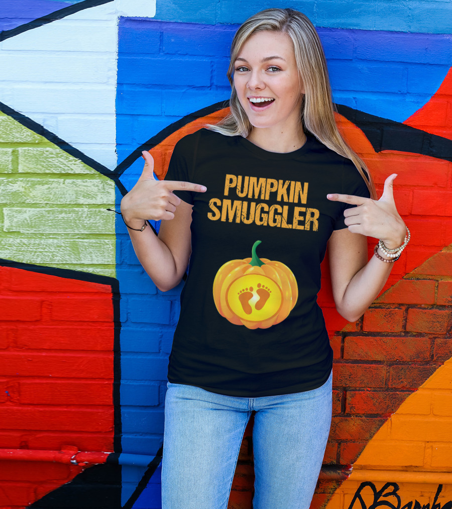 Pumpkin Smuggler Pregnancy Announcement With Baby Footprints T-Shirt