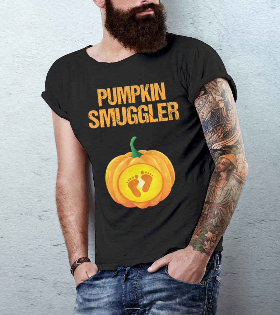 Pumpkin Smuggler Pregnancy Announcement With Baby Footprints T-Shirt