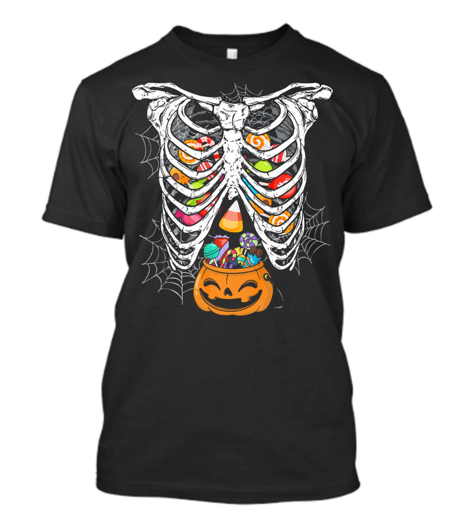Skeleton Rib Cage X Ray Candy Halloween Pumpkin Fun T-Shirt