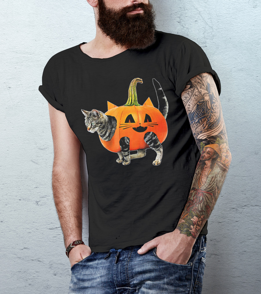 Funny Halloween Jack O Lantern Pumpkin Cat Costume T-Shirt