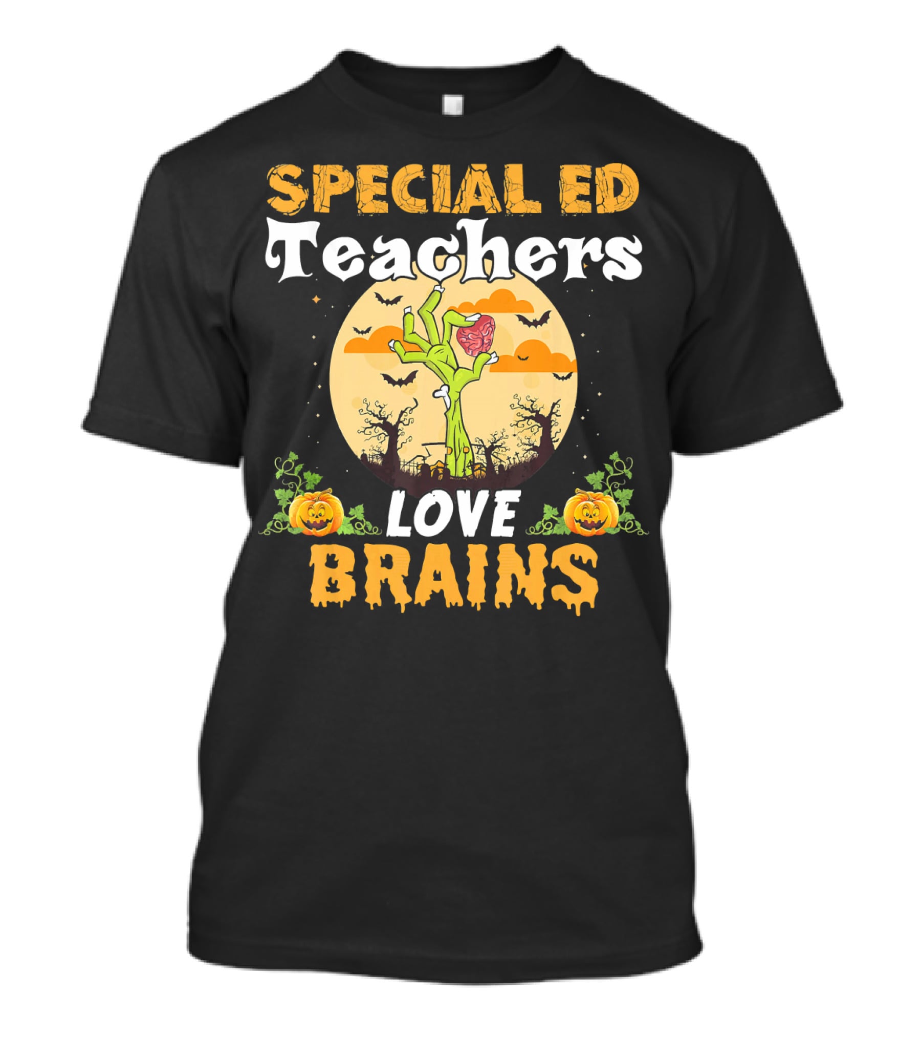 Special ED Teachers Love Brains Zombies Halloween Pumpkins Moon Bats T-Shirt