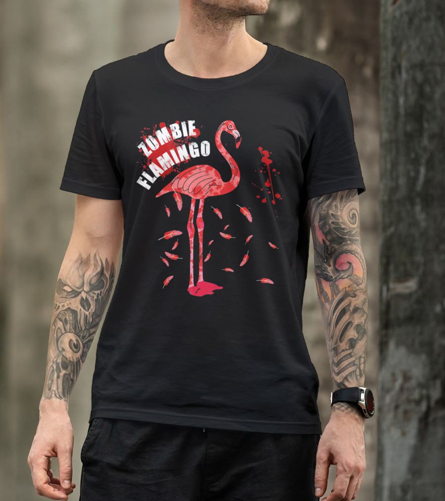 Zombie Flamingo Scary Red Splatter Feathers T-Shirt