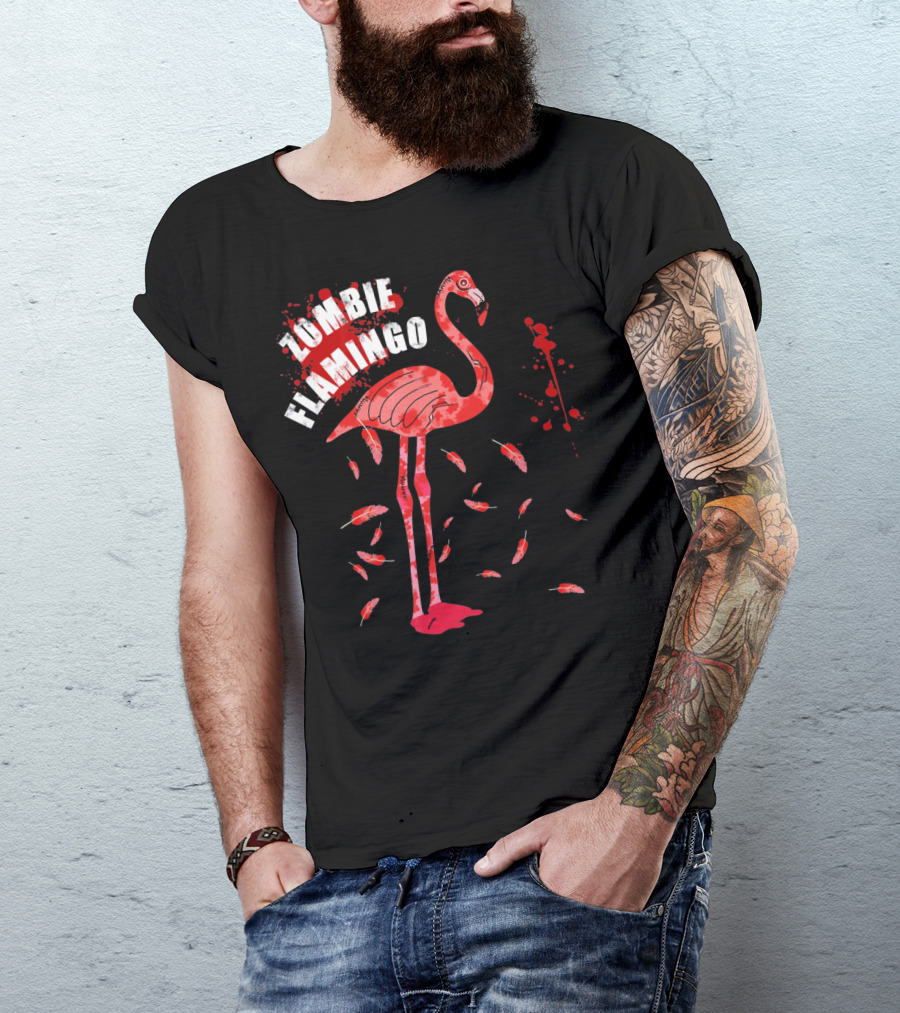 Zombie Flamingo Scary Red Splatter Feathers T-Shirt