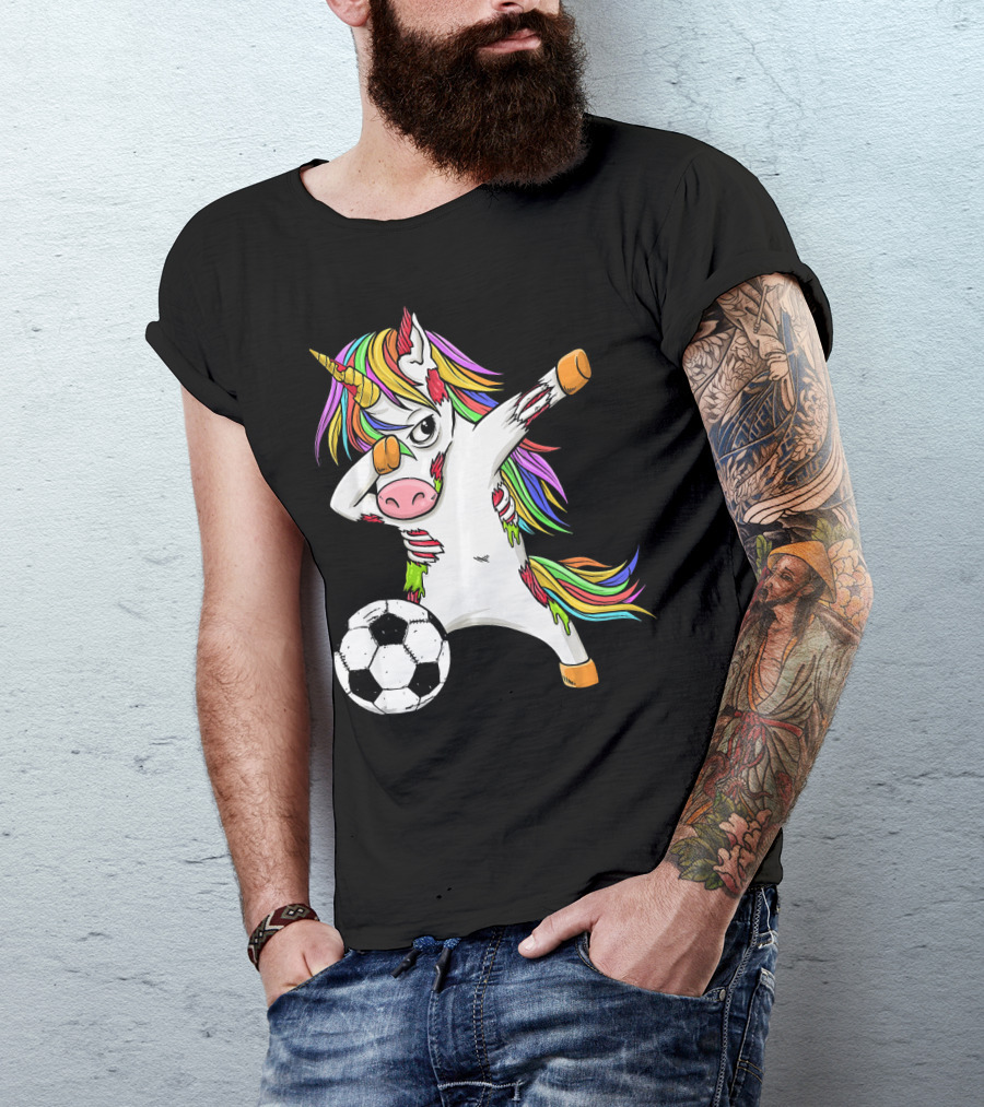 Zombie Unicorn Dabbing Halloween Soccer Ball T-Shirt