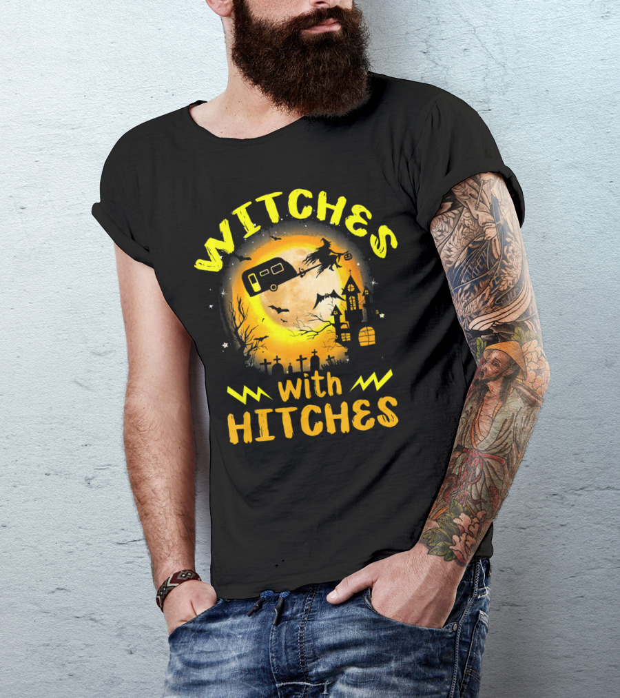 Witches With Hitches Halloween Camping Scene T-Shirt