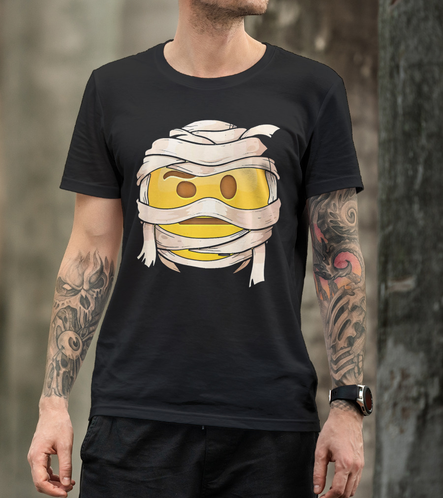 Face With Raised Eyebrow Emoji Wrapped Mummy Wink Out T-Shirt