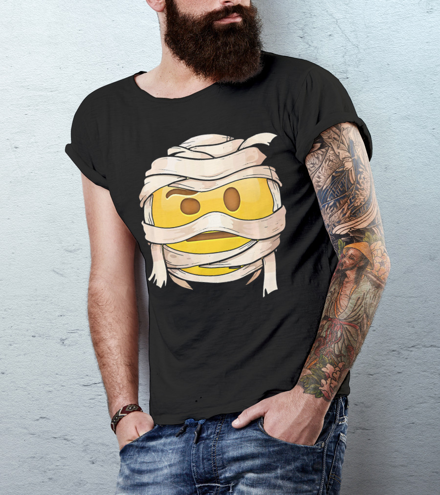Face With Raised Eyebrow Emoji Wrapped Mummy Wink Out T-Shirt