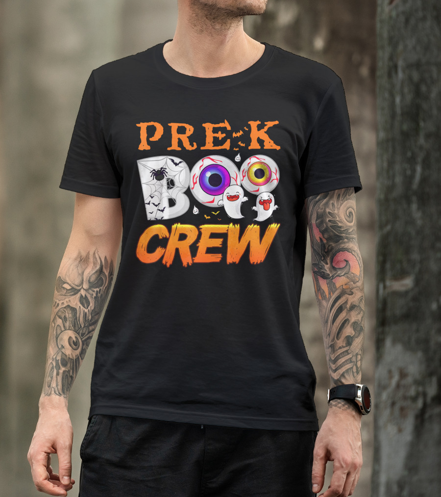 Pre K Boo Crew Spooky Eyeball Ghost Halloween T-Shirt