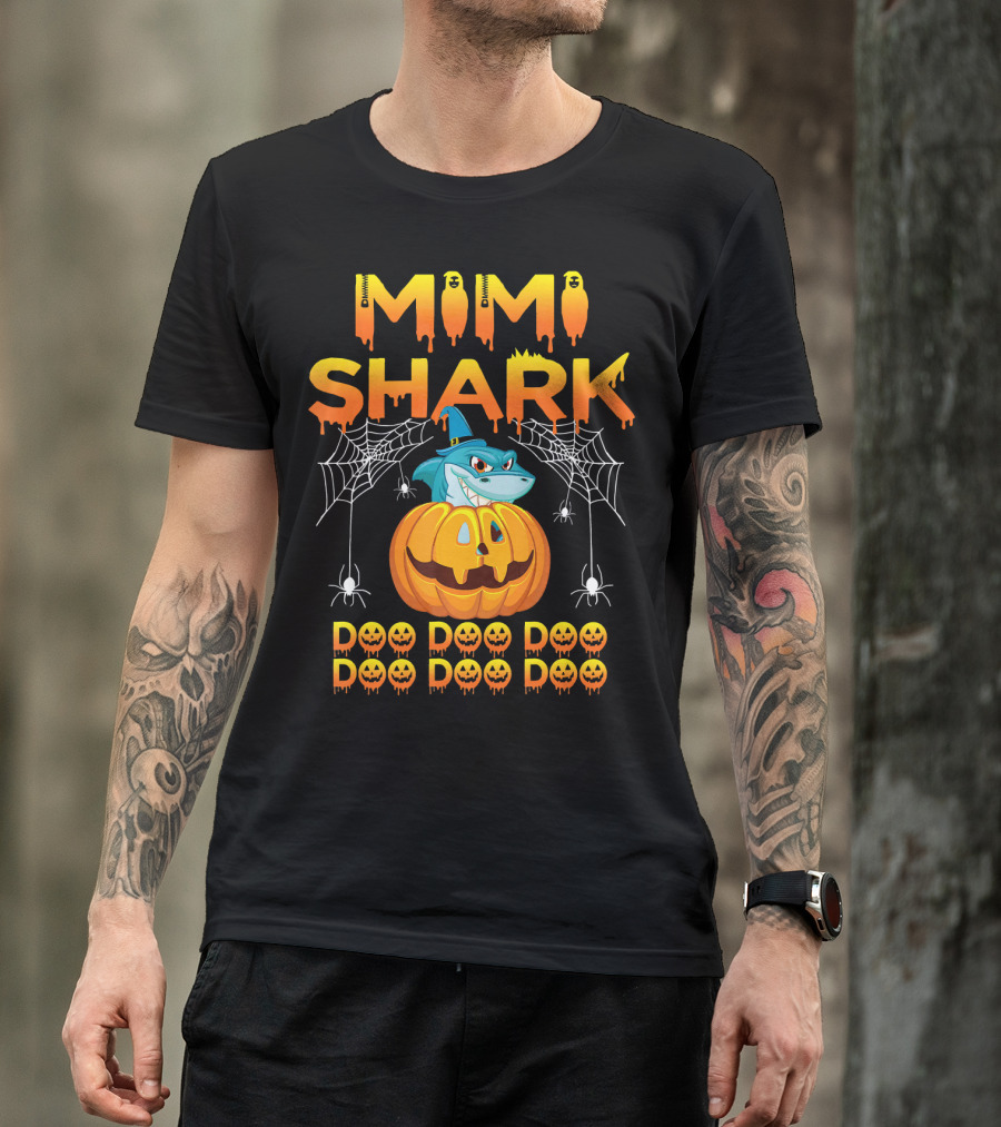 Mimi Shark Halloween Pumpkin Spider Web Doo Doo Costume Mat T-Shirt