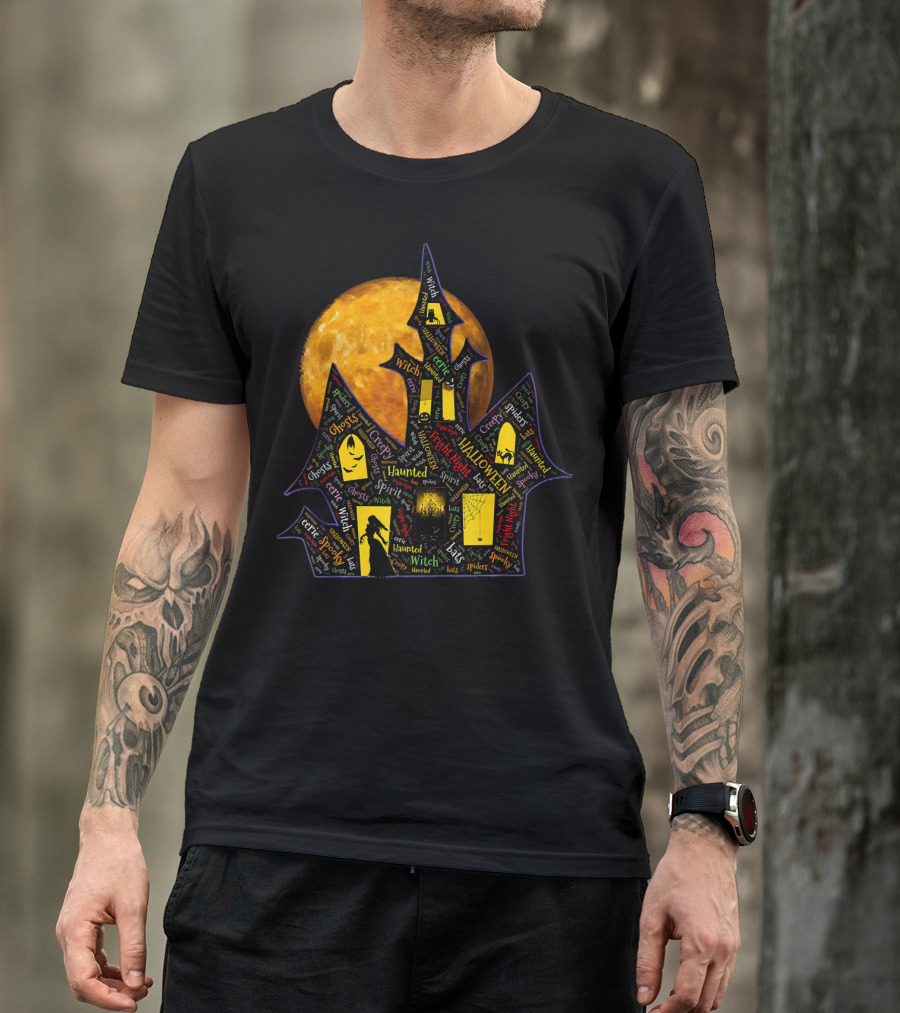 Creepy Ghosts Witch Haunted Spirit Halloween Haunted Mansion Full Moon T-Shirt