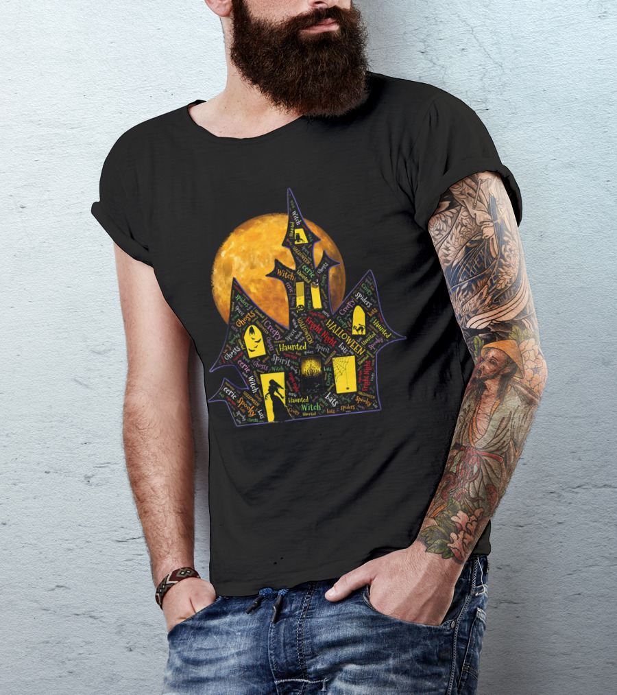 Creepy Ghosts Witch Haunted Spirit Halloween Haunted Mansion Full Moon T-Shirt