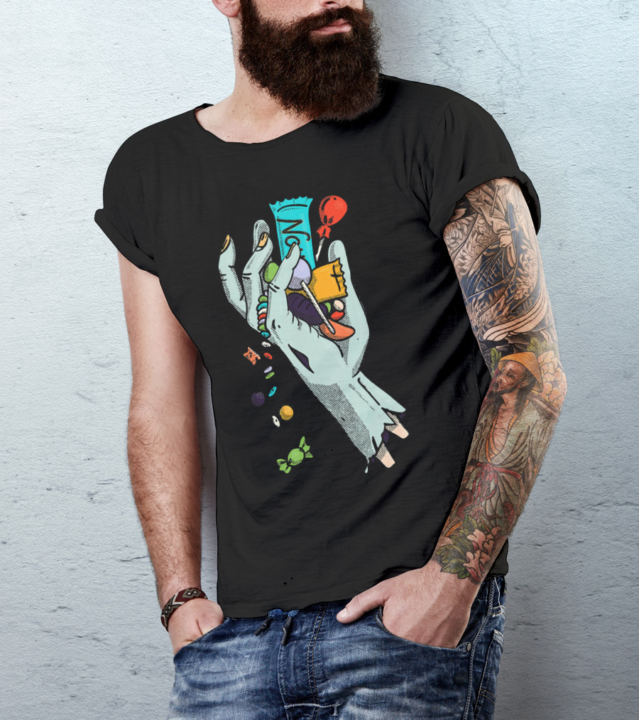 Holidaze Trick Or Treat Zombie Hand No Treats Candies Balloon T-Shirt