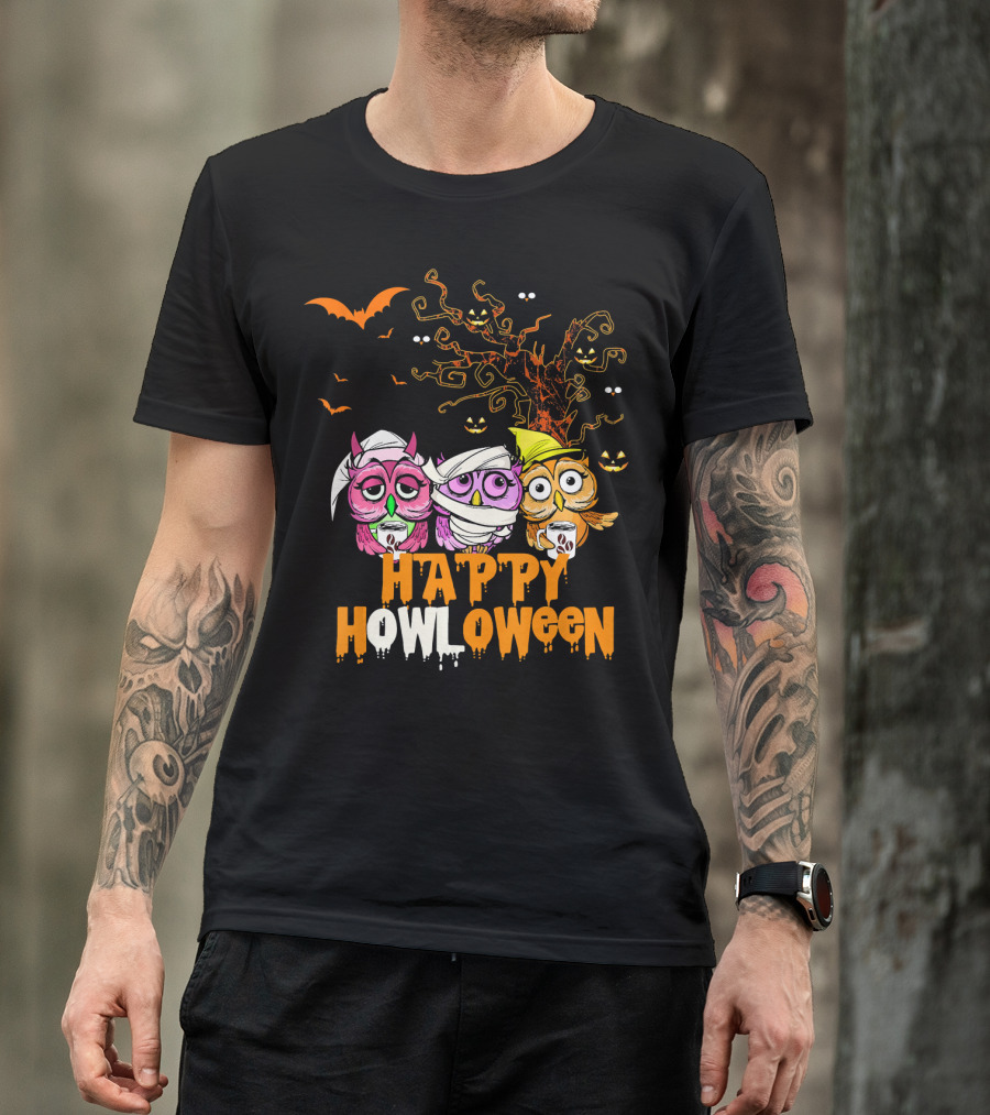 Happy Howloween Funny Mummy Witch Owls Halloween T-Shirt