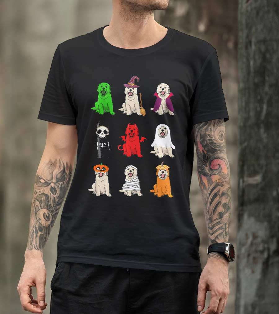 Golden Retrievers Halloween Costumes Funny Ghost Witch Pumpkin Mummy Devil Skeleton T-Shirt