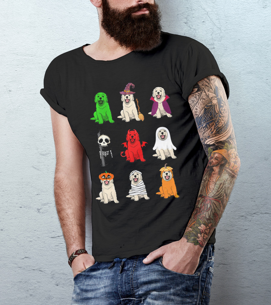 Golden Retrievers Halloween Costumes Funny Ghost Witch Pumpkin Mummy Devil Skeleton T-Shirt
