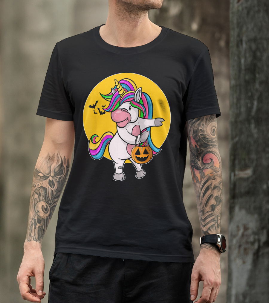 Flossing Unicorn Halloween Pumpkin And Bats T-Shirt