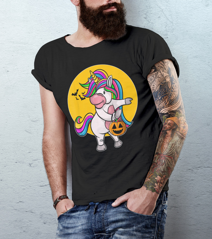 Flossing Unicorn Halloween Pumpkin And Bats T-Shirt