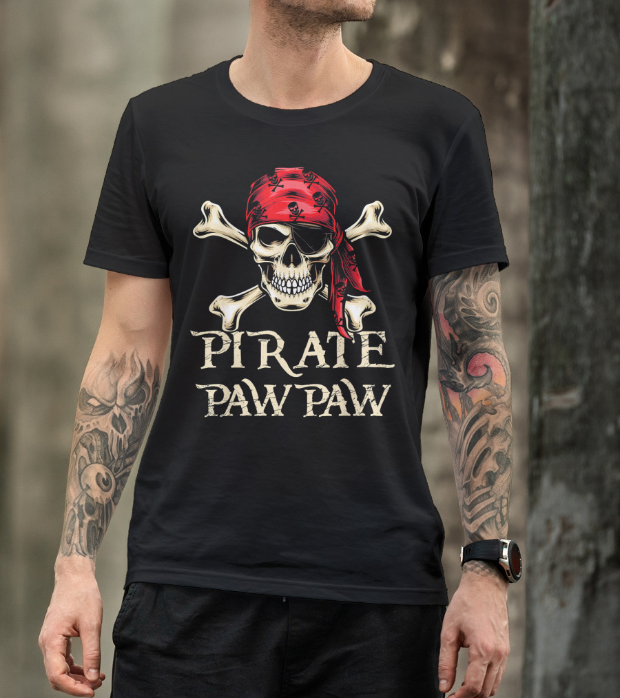 Pirate Paw Paw Skull And Crossbones Red Bandana T-Shirt