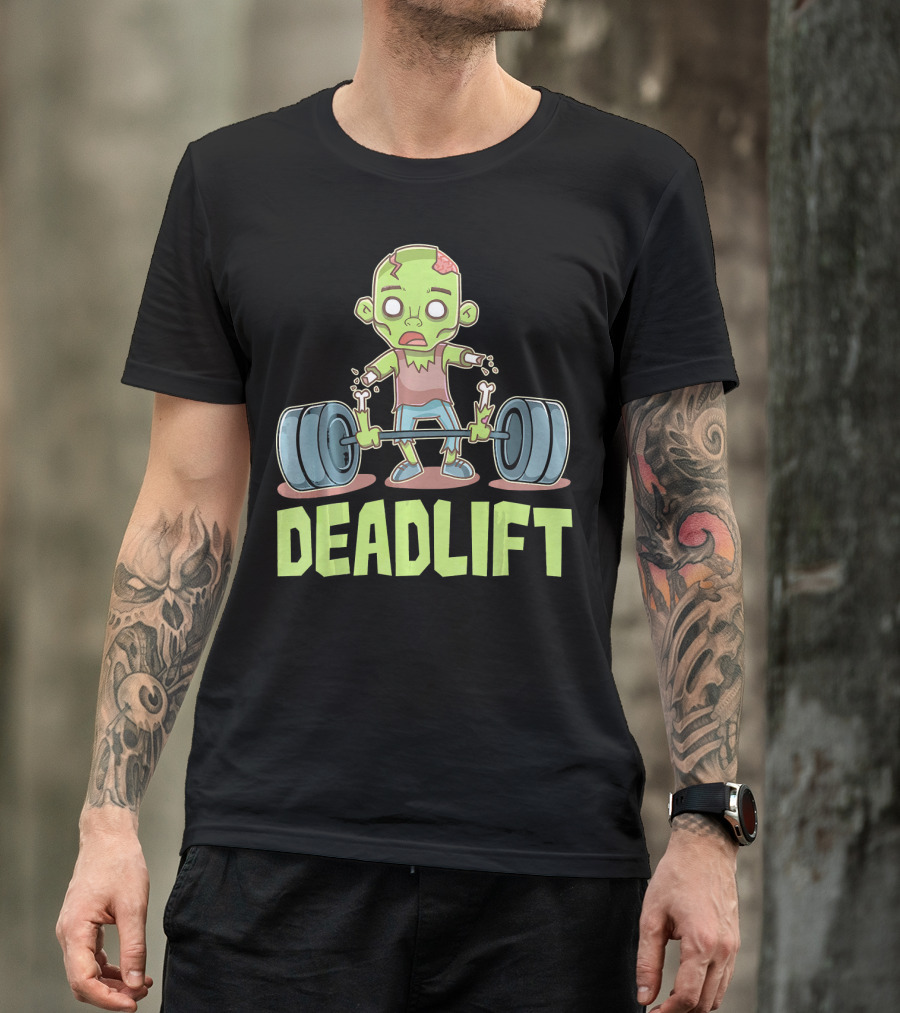 Deadlift Zombie Lifting Cartoon Undead Weightlifting T-Shirt
