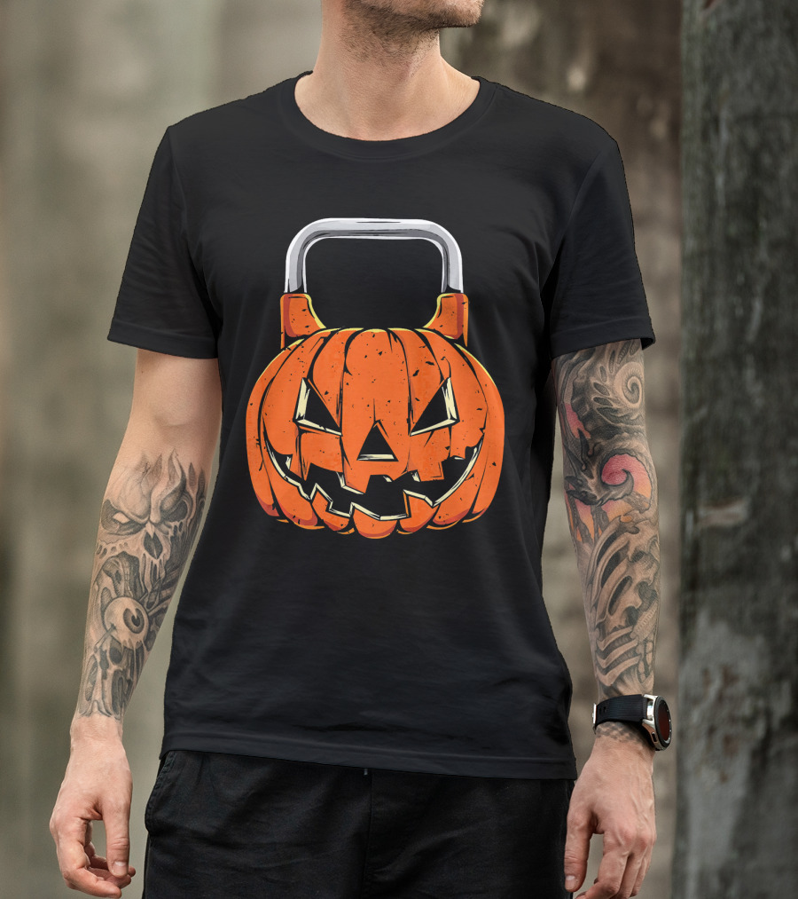 Kettlebell Fitness Gym And Spooky Pumpkin Halloween Workout T-Shirt