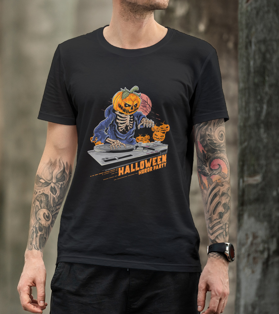 Halloween Horror Party Jack O Lantern DJ Pumpkin Halloween Horr T-Shirt