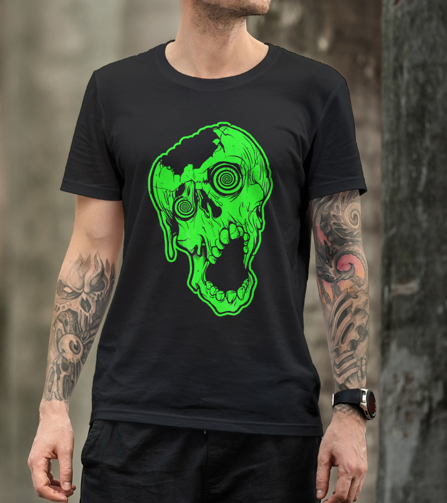 Retro Neon Zombie Skull Skateboarding Style 80s T-Shirt