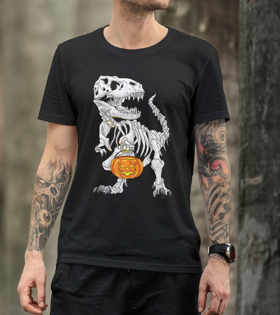 T Rex Skeleton Halloween Costume Dinosaur Pumpkin T-Shirt