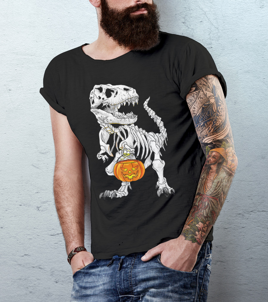 T Rex Skeleton Halloween Costume Dinosaur Pumpkin T-Shirt