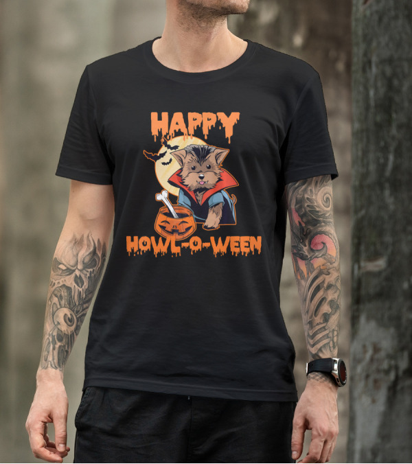HAPPY HOWL O WEEN Morkie Vampire Moon Pumpkin T-Shirt